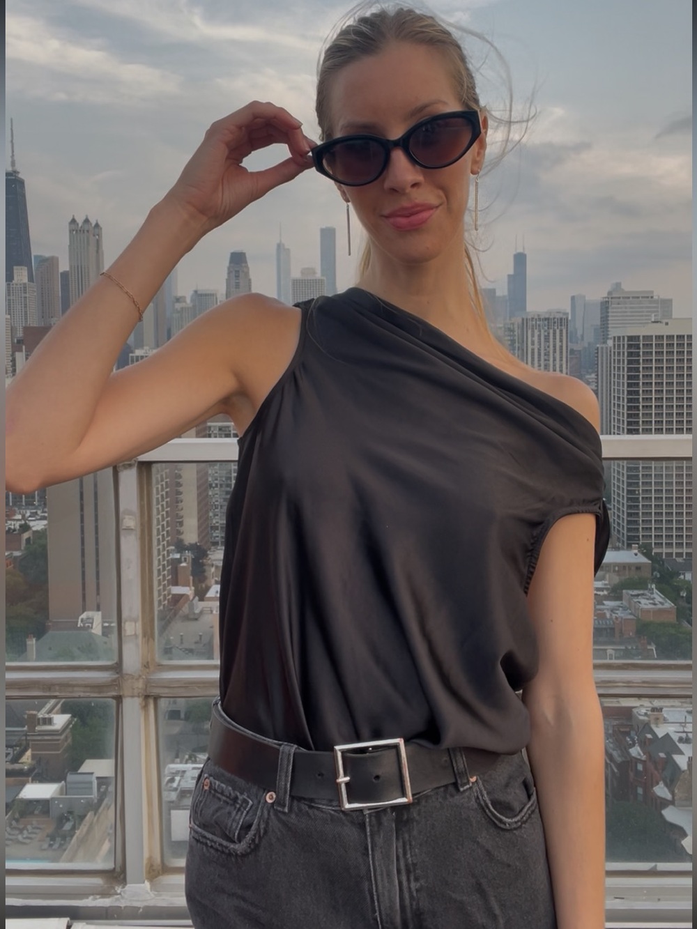 Open-Back Black Satin Top with Tie Straps